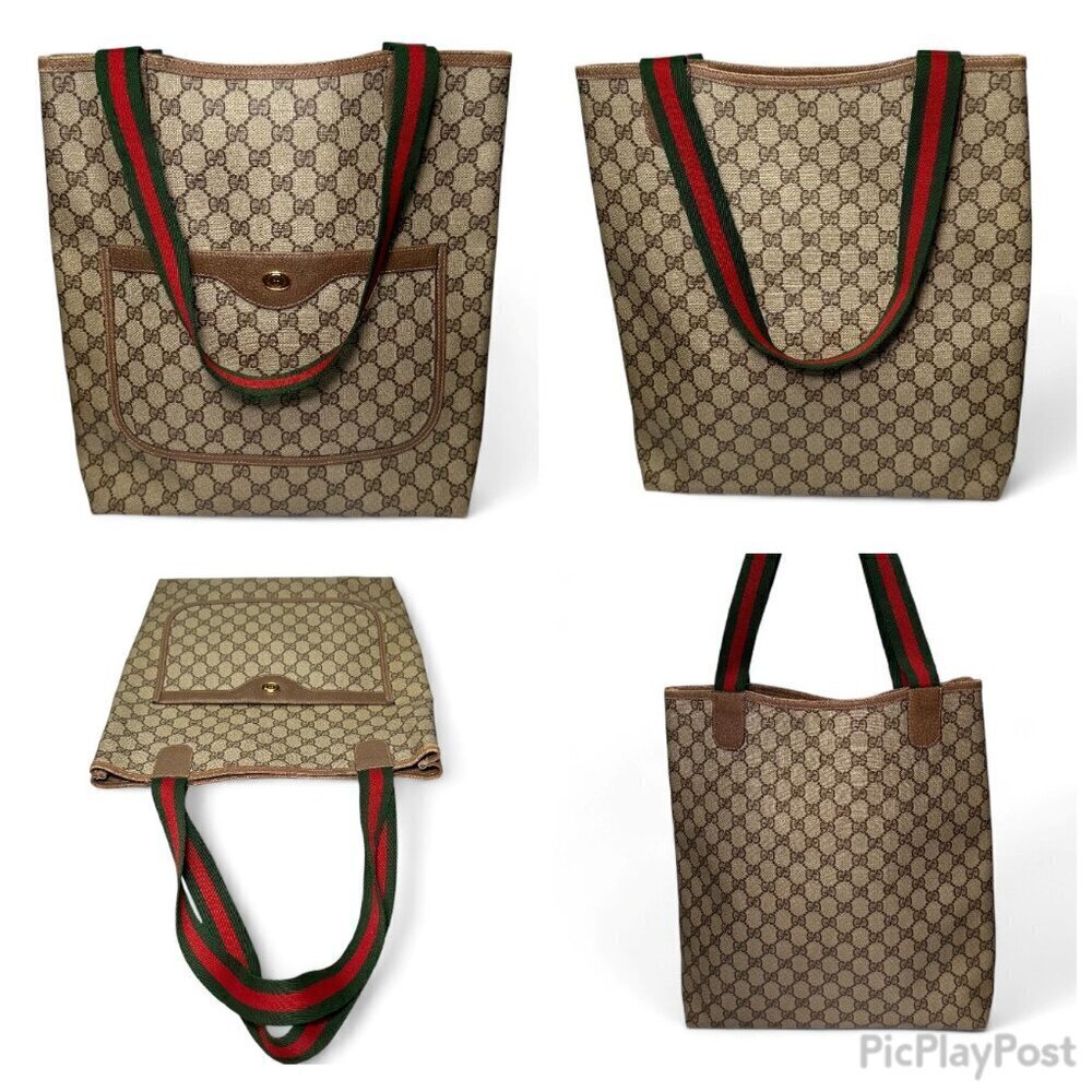 GUCCI Vintage Supreme Coated Canvas Sherry Line Tote Bag, Brown - Picture 14 of 14